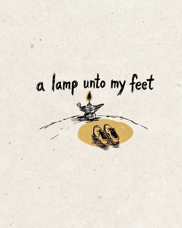 A hand-drawn oil lamp, lettered ‘a lamp unto my feet’.